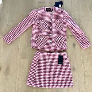 New Fleur Pink and White Houndstooth Skirt & Suit Set
